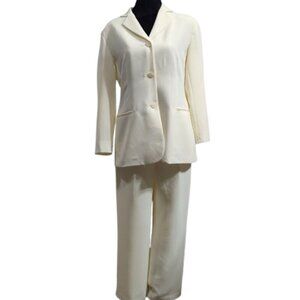 Bob Mackie Studio 2 Piece Women's Pant Suit Cream Size 8 Lined Shoulder Pads